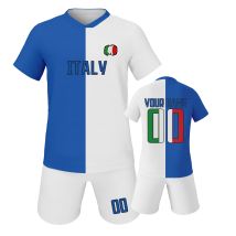Kit Calcio Personalizzato Italia con Nome e Numero, Maglia da Calcio Blu e Bianca Personalizzata per Bambini e Ragazzi, Maglietta da Allenamento per Età 3-14 Anni