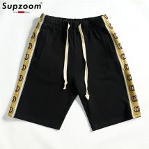 Supzoom Neue Ankunft Top Mode Baumwolle Elastische Taille Gerippte Buchstaben Trend Lose Beinen Sommer Casual Ins Männer Shorts