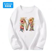 A B C D E Englisch Alphabet Floral Print Weiß T Shirt Mädchen Neue Frühling Herbst Langarm T-Shirt Harajuku Mode Tops T-shirts