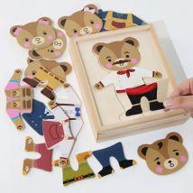 Holzspielzeug Montessori Cartoon Tier Wechselnde Kleidung Puzzle Bär Kleidung Wechselnde Form Passendes Puzzle Kinder Lernspielzeug