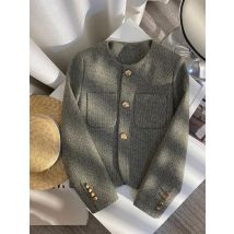 Jmprs tweed vintage jacken frauen lässig langarm koreanischer mantel retro o hals taschen einreihig weiblich elegant outwear top
