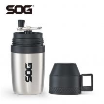 SOG Macinacaffè portatile 2 in 1 da 350 ml con tazza in acciaio inossidabile, mulino a mano, piccolo frantoio manuale per fagioli, forniture da campeggio da viaggio