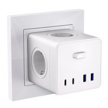 EU-Stecker Cube-Steckdose mit 4 AC-Steckdosen + 2 USB- und 2 Typ-C-Schnellladeanschlüssen, Multi-Contact-Netzteil-Extender