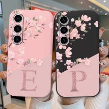 Initial Buchstabe A Z Telefon Fall Für Samsung Galaxy A15 A16 A14 A06 5G Abdeckung Rosa Blumen Weiche Silikon zurück Funda Coque TPU Stoßstange
