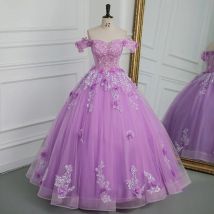 Neu von der Schulter Quince anera Kleider lila Tüll bodenlangen Ballkleid süße Spitze Blume Vestido de Debütantin plus Größe