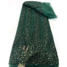 Green Sequin Lace Fabric African Fabric Lace Wedding Dress 2025 Luxury Gold Beaded Lace French Mesh Sequence for Sewing