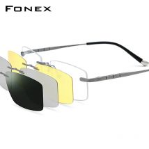 FONEX Occhiali da vista in titanio Telaio da uomo con magnete quadrato Clip su occhiali senza montatura Visione notturna 3D Lenti polarizzate Occhiali giapponesi 85761