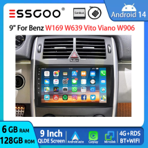 ESSGOO Android 14 Autoradio 9" 6+128 GB 8-Kern für Mercedes W169 W639 Vito Viano W906 Sprinter Wireless CarPlay Android Auto 4G WiFi AM RDS Bluetooth Lenkradfernbedienung GPS Navi FM Mirror Link