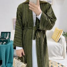 Nah östliche gestreifte Kaftan muslimischen Kimono Abaya Retro ethnische Strickjacke Robe Dubai Saudi-Arabien Eid Kleidung Gürtel Kleider taschen