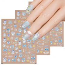 1/5/10pcs Snowman Snowflake Bow Nail Stickers Winter Christmas 5D Embossed Nail Art Stickers For DIY Manicure Decoration Decals