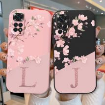 Per Redmi Note 11 11S 4G Custodia per telefono Fiori rosa Lettera iniziale dalla A alla Z Cover posteriore morbida in silicone per Redmi Note11 Alfabeto Coque
