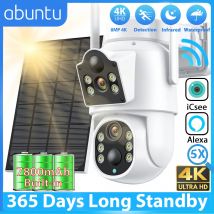 ABUNTU 8MP 4K Zewnętrzna Kamera Solarna WiFi z Podwójnym Obiektywem i Podwójnym Ekranem Bezprzewodowa Bateria 7800mAh ICSEE Kamera Bezpieczeństwa Domu Noktowizor