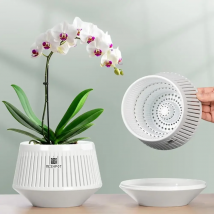Meshpot Orchidentopf mit Löchern, 5-Zoll-Orchideenpflanzgefäß mit Entwässerungslöchern und Tablett zur Förderung der Luftzirkulation und Entwässerung