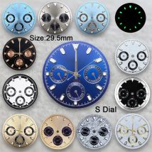 29.5mm S Logo DTN Panda Dial Fit VK63 Movement Green Luminous Dial Watch Modification Accessories