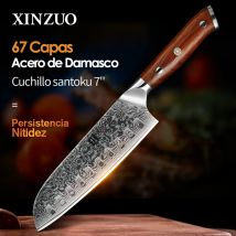 XINZUO-cuchillos de cocina Santoku de 7 pulgadas, 67 capas, cuchillo de Chef de acero damasco, mango de palisandro, con carne, frutas y verduras