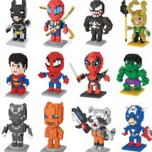 LNO Marvel Micro Building Blocks Venom Spiderman Deadpool Thor Loki Hulk Figura Modello 3D assemblato Mini giocattoli di mattoni per i bambini