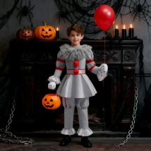 Gruseliges Film-Clown-Kostüm für Jungen, Killer-Oberteile mit Hosen für Kinder, Joker, Halloween, Rollenspiel, Party, Karneval, Anzieh-Outfit