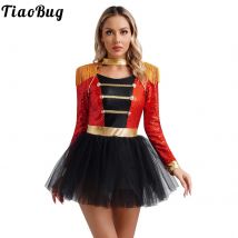 Disfraz de circo para mujer, disfraz de maestro de ceremonias con falda de tul, tutú, leotardo, vestido de Festival, manga larga, hombros con flecos, disfraz elegante de Halloween