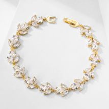 ZAKOL Luxury AAA Cubic Zirconia Wedding Bracelets for Women High Quality White Gold Color Leaf Charm Bracelet Bangles
