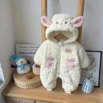 2025, Winter, neu für Kinder, Babys, Mädchen, verdickter Samt-Plüsch-Outfits, Kleinkinder, Kleinkinder, mit Kapuze, Cartoon-Reißverschluss, Overalls, Strampler, 0–3 Jahre