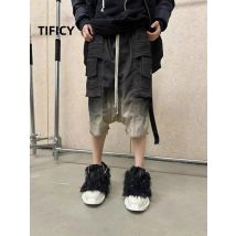 24SS RO Dark Herren-Shorts mit Farbverlauf, Waschwasser, lockere Silhouette, doppelter Ring, hängende Denim-Shorts aus Baumwolle mit fünf Vierteln