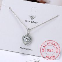 Top-Qualität aus 925er-Sterlingsilber für immer, Liebesherz, großer einzelner CZ-Charm-Anhänger, Halskette, zierlicher Schmuck für Frauen, Valentinstag