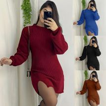 Mode Oansatz Langarm Gestrickte Mini Kleid Frauen Herbst Winter Casual Pullover Büro Damen Kleider Für Frauen Robe Femme