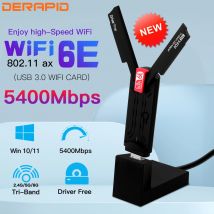 WiFi6E AX5400 Adattatore wireless USB 3.0 Booster Wi-Fi da 2,4 GHz/5 GHz/6 GHz con antenna ad alto guadagno per PC/laptop Win10/11 Driver gratuito