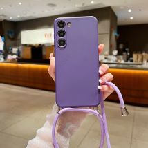 Funda de Silicona Líquida con Cordón Cruzado para Samsung Galaxy S23 FE S25 Edge S26 S24 Ultra A17 A57 A37 A55 A56 A16 5G