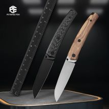 Pesce petrificato PF719 Coltello pieghevole Lama in raso Cuscinetto a sfera Coltello 14C28N Acciaio Manico in legno Strumento tascabile da campeggio esterno EDC