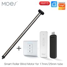 Moes Automatic AM15 Tubular Roller Blind Motor for 17/25mm Tube Motorized Electric Blind Shade RF433 Remote Control for Tube
