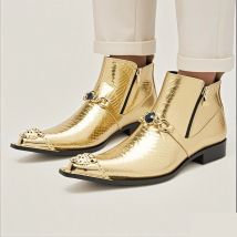 Autumn Man Wedding boots Metal Tip zipper Genuine leather Chelsea boots Leisure time party Customized Singer Men's Boots