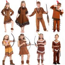 Umorden Kids Native Indian Princess Huntress Costume for Girls Child Indian Prince Hunter Costumes for Boys Halloween Dress Up