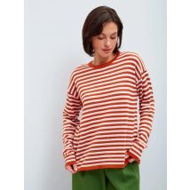 Damen Loose Fit Casual Holiday Daily Wear Top T-Shirt Basic Thin Shirt T-Shirt Solid Orange Langarm Rundhals streifen Shirt