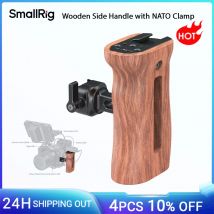 SmallRig Universal Side Wooden NATO Handle Grip for DSLR Camera Cage w/Cold Shoe Mount and Built-in Wrench, Threaded Holes