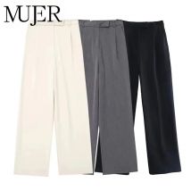MUJER 2025 Pantaloni da donna Beige Grigio Nero Pantaloni a gamba larga Pantaloni larghi a vita alta da donna Pantaloni da ufficio estivi moda donna