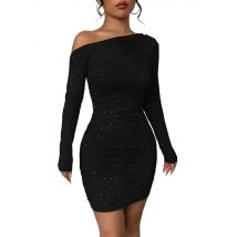 Elegant One-shoulder Sequin Tight Dress with Slim Tailoring, Suitable for Four Seasons Dresses