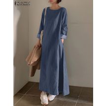 Mode Langarm Denim Kleid 2024 ZANZEA Herbst Oansatz Solide Kleider Frauen Elegante Casual Arbeit Party Sommerkleid Vestidos Kaftan
