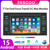 ESSGOO Autoestereo 7 Pulgadas Android 15 Para Ford Focus MK2 Transit MK7 Mondeo CMax Kuga Galaxy Fiesta Fusion Inalambrico Carplay Android Auto GPS Navegacion FM BT WiFi SWC RDS Mirror Link Unidad