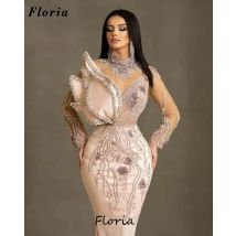 Elegante hellrosa Perlen Abendkleider arabische Dubai Steine Ballkleid Cocktail Party Kleider für Verlobung Vestidos de Gala