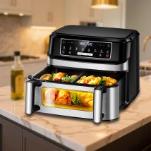 Frytkownica beztłuszczowa 12L z pojedynczą lub podwójną komorą, regulowana, XXL frytkownica z 8 programami, okienkiem do obserwacji, przepisy w zestawie.