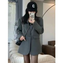 Szary blezery kobiety Streetwear cały mecz luźna na wiosnę koreański styl Ins Unisex zapinany na jeden guzik Ulzzang swobodny szyk Vintage College