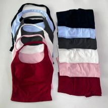 Conjunto Deportivo de 2 Piezas Sin Logotipo para Mujer, Top Corto sin Espalda, Pantalones Cortos de Cintura Alta con Efecto Scrunch, Conjunto Deportivo para Gimnasio, Yoga