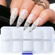 10 Roll/ Box Nail Art elegante Set di adesivi in lamina di trasferimento nero bianco pizzo fiore adesivo carta stellata Manicure Gel avvolge decalcomanie