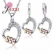 Luxury  Necklace Earrings Jewelry Sets Clear CZ Crystal Rhinestone Heart Shape Womens Jewelry Sets Wholesale