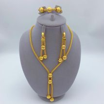 Luxury Indian Bridal Jewelry Sets For Women Dubai 24k Gold Color Ethiopian Necklace And Earrings Set Wedding Party Gifts