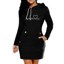 Damen kleid Herz druck knielanges Kapuzen kleid Sport warmer Freizeit rock Herbst beliebte heiße Verkäufe High Street Kleidung