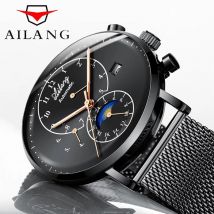 Ailang brandneue Mode Mondphase mechanische Uhr für Männer Edelstahl Mesh Armband 50m wasserdichte Automatik uhren Herren