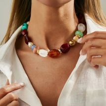 IngeSight.Z Boho Colorful Acrylic Resin Bead Choker Necklace Women Vintage Adjustable Statement Chain on the Neck Party Jewelry