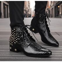 Herbst Echtes Leder herren stiefel Chelsea Mode Niet Lace-up Hohe qualität Helle leder Spitze schuhe